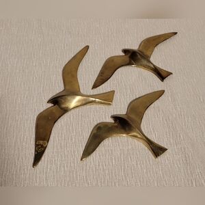 Set of 3 Vintage Solid Brass Bird Wall Hangers Sea Gull Swallows